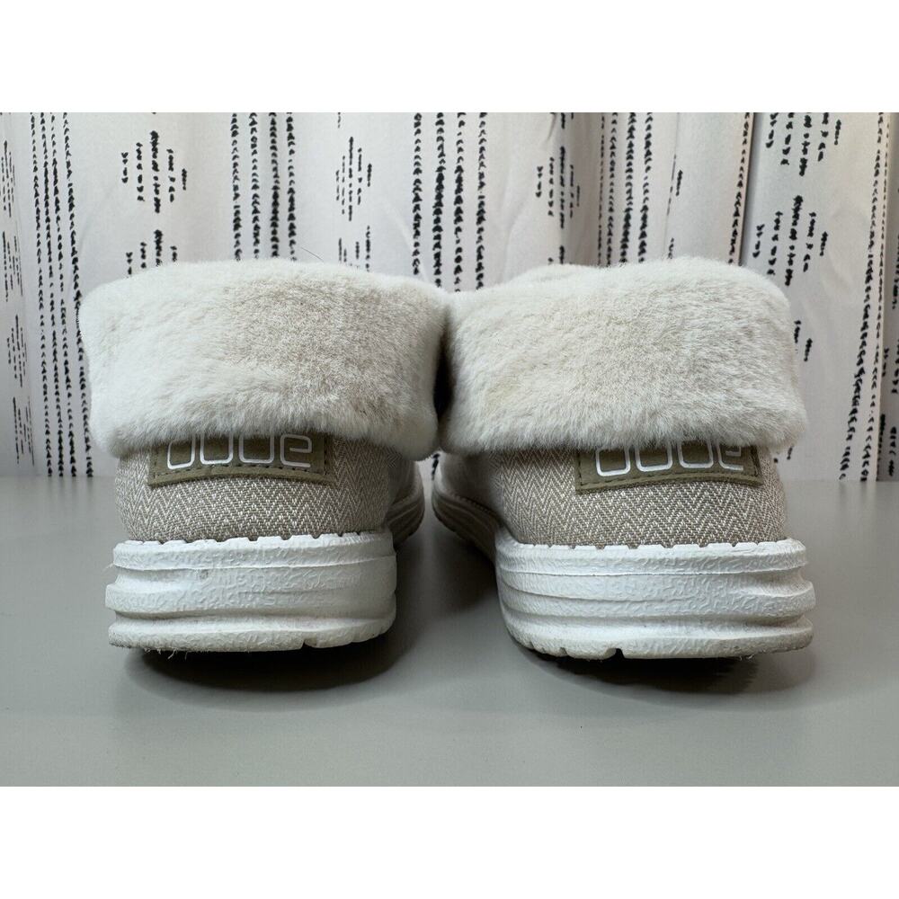 Hey Dude Women's Britt Shoes 9 Herringbone Cream Faux Fur Trim Comfort Cozy - Picture 5 of 13